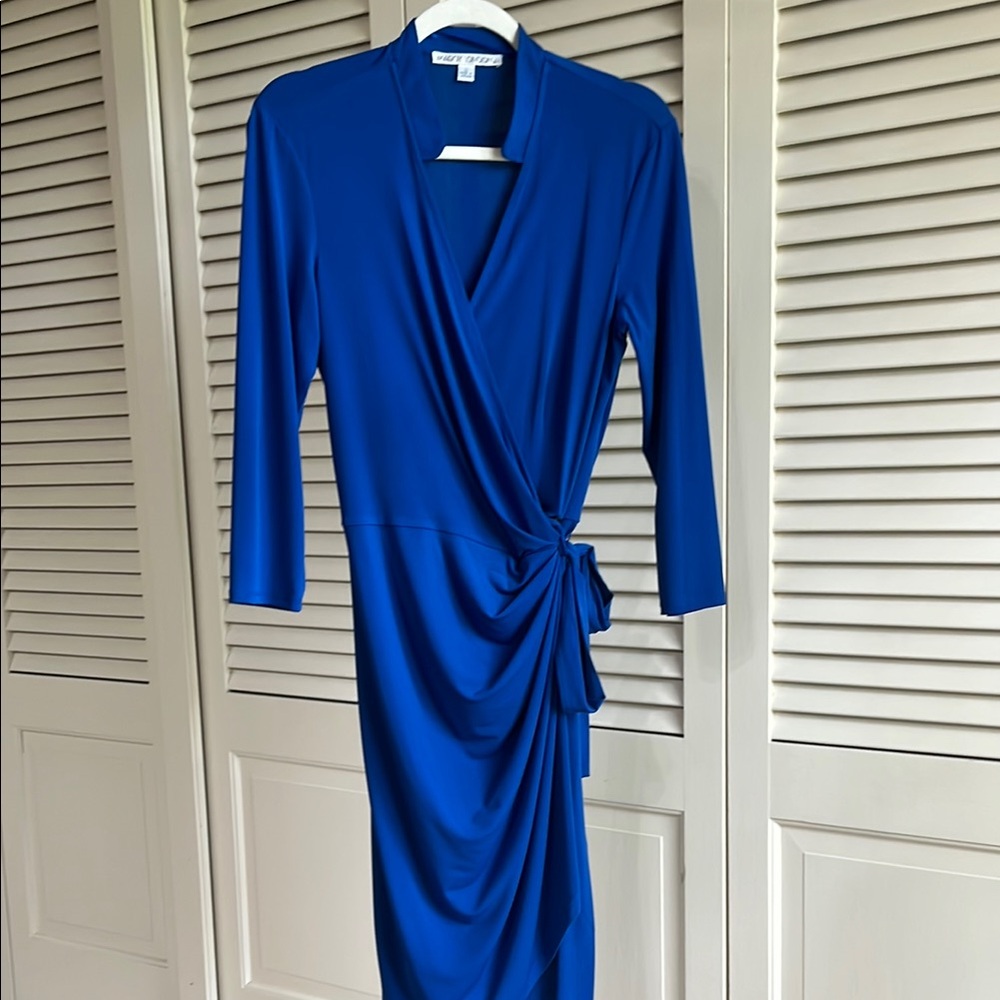 Maggy London Blue Ruched Wrap Dress